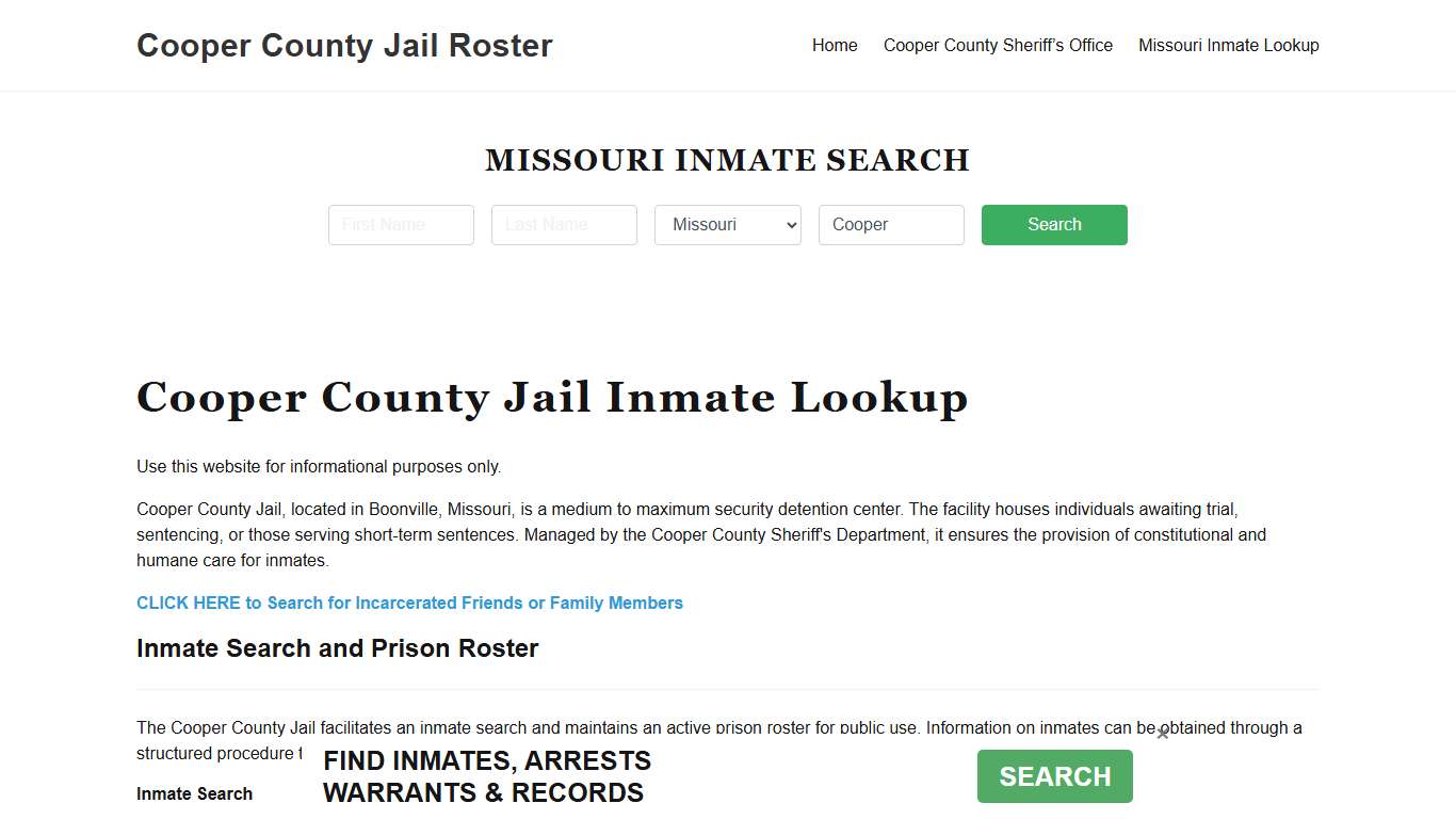 Cooper County Jail Roster Lookup, MO, Inmate Search