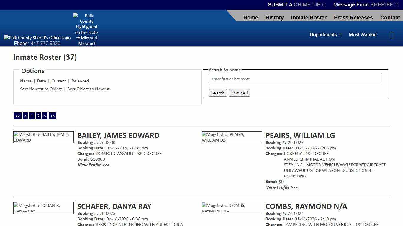 Inmate Roster - Current Inmates Booking Date Descending - Polk County Sheriff MO