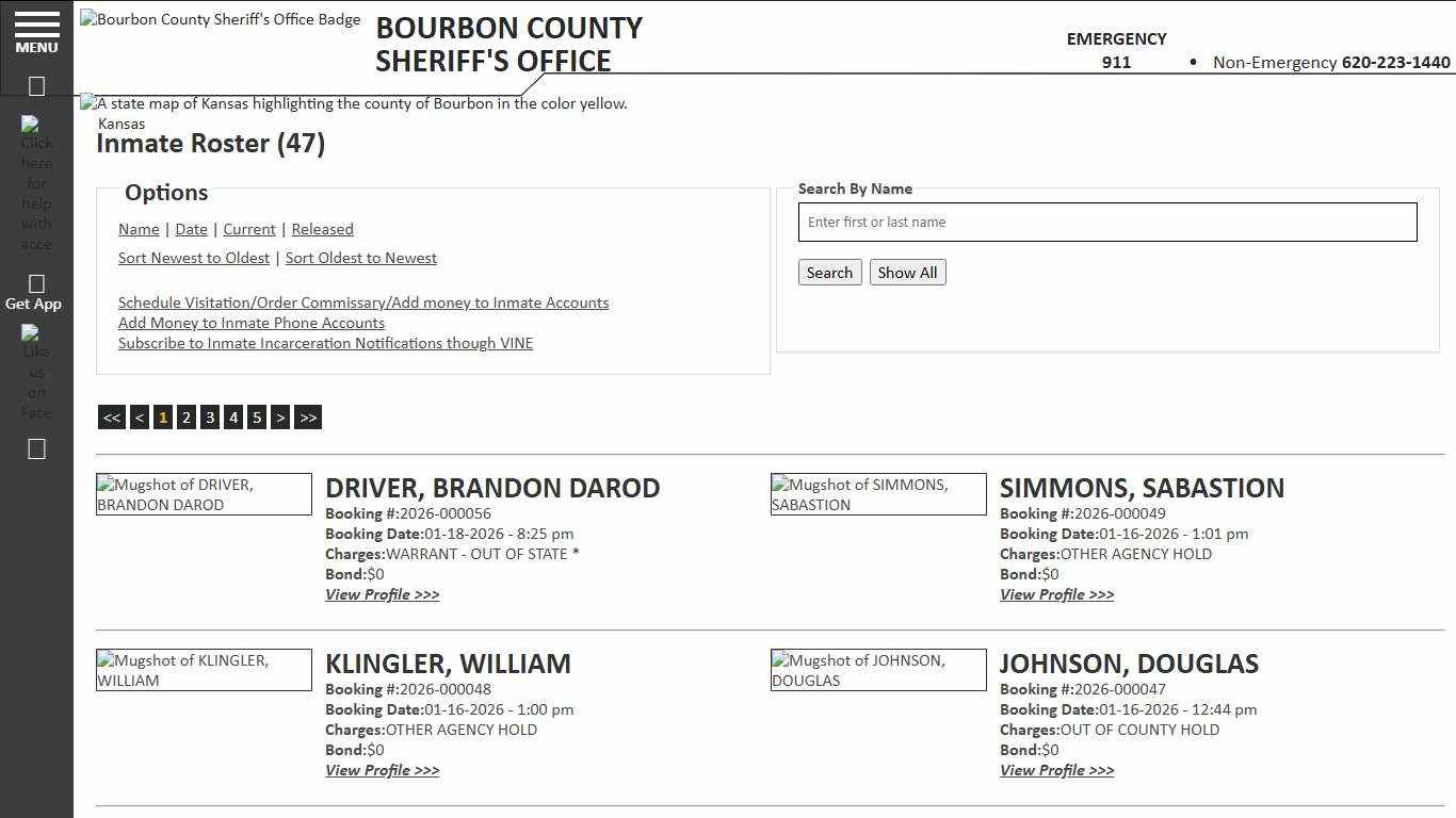Inmate Roster - Current Inmates Booking Date Descending - Bourbon County KS Sheriff’s Office